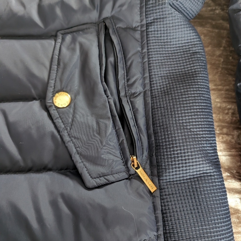 Michael Kors Down Hooded Puffer Coat XL Dark Navy Blue - Picture 8 of 10